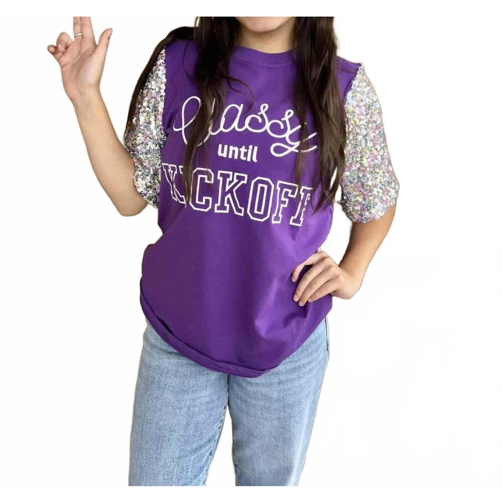NEW LAYERZ CLOTHING classy until kickoff top in purple